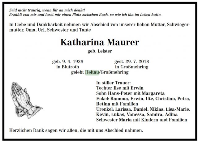 LeisterKatharina 1928-2018 Todesanzeige